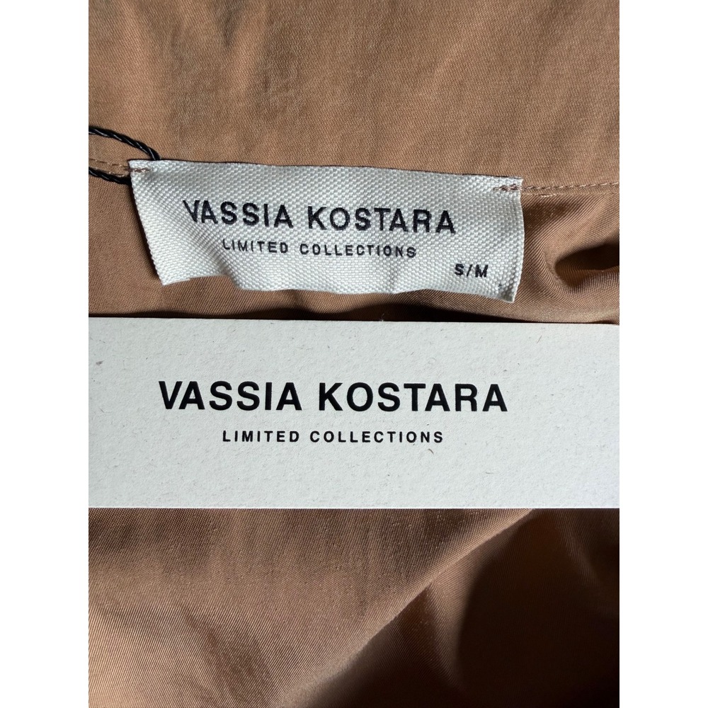 Vassia Kostara Tan Brown Utility Jumpsuit Zip Front Long Sleeve S/M Y2K Safari - Picture 8 of 11